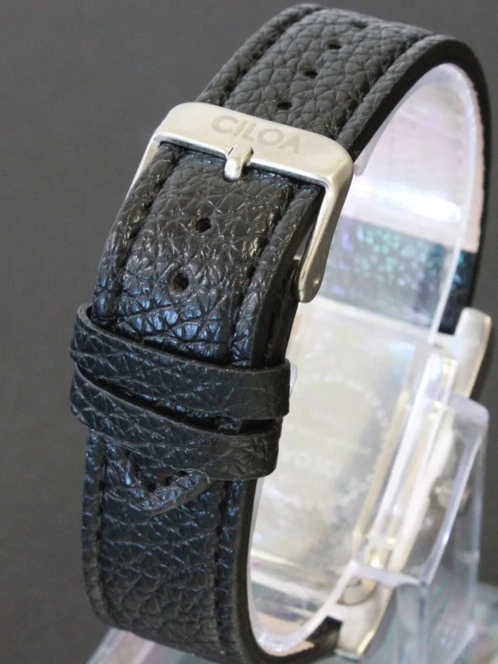 Men's Quartz Tank Style Watch Small Seconds Sub Dial Black Leather 28mm X 43mm